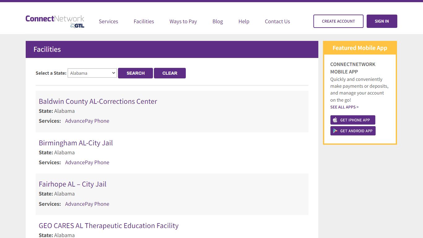 ConnectNetwork Facilities | Find our services at a facility
